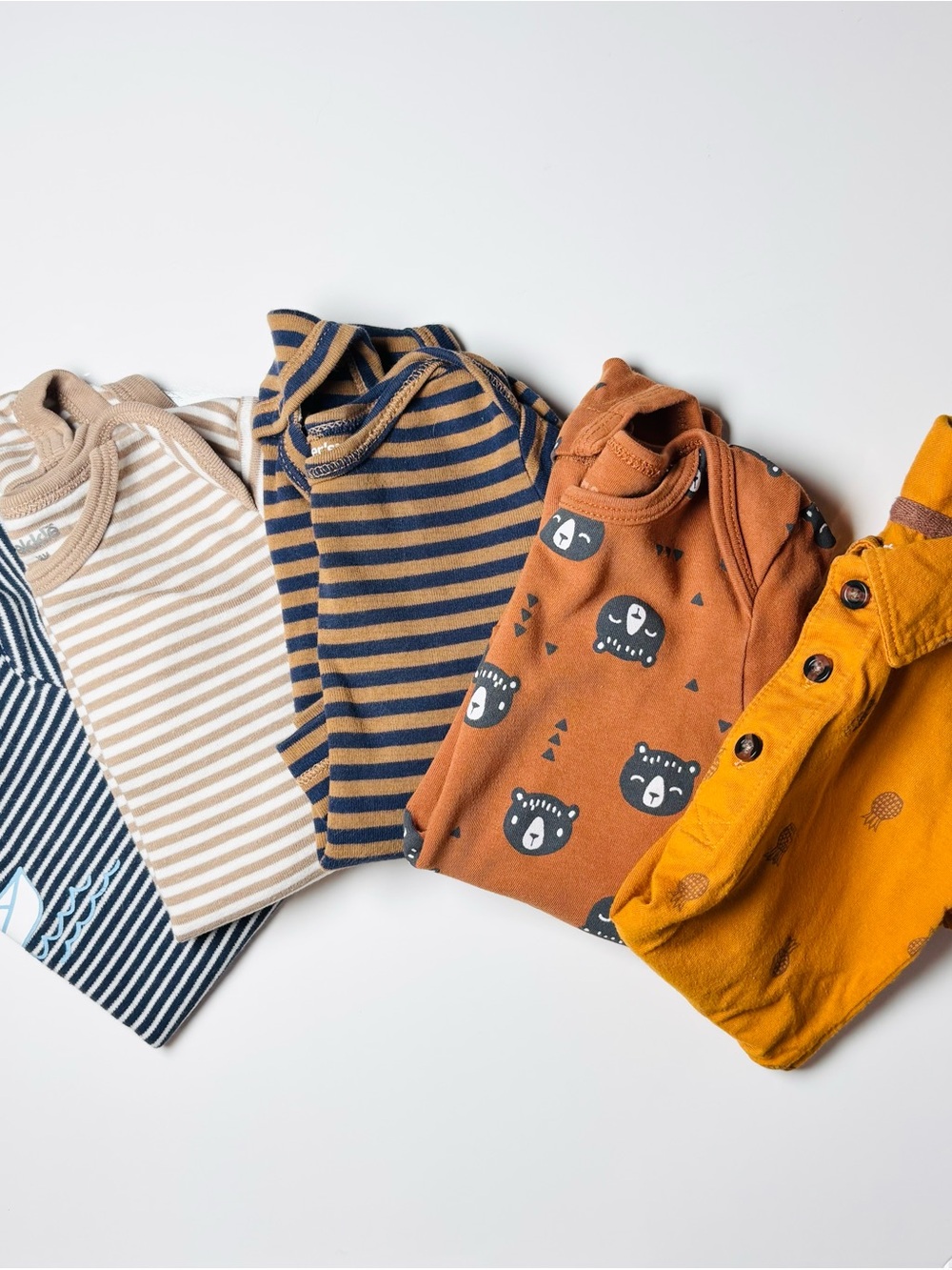 Earthtone Nautical Sailboat & Bear AOP Striped Bodysuit Bundle 5pcs 12-18M